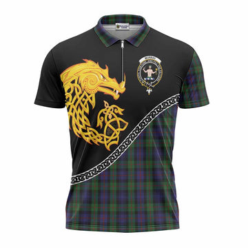 Murray Tartan Crest Zipper Polo Shirt Legendary Dragon Knot Half Style
