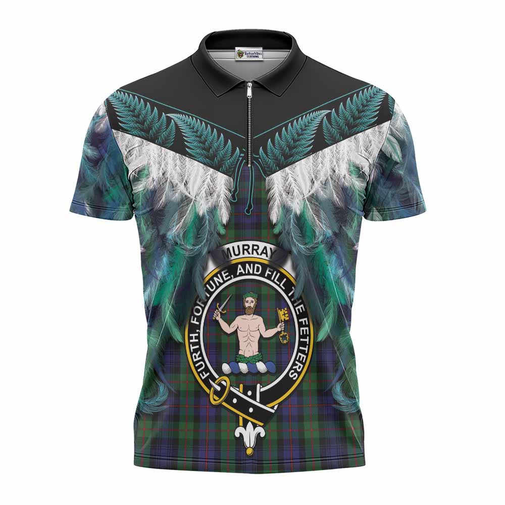 Murray Tartan Crest Zipper Polo Shirt New Zealand Maori Korowai Cloak