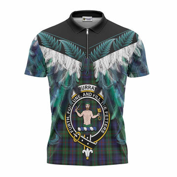 Murray Tartan Crest Zipper Polo Shirt New Zealand Maori Korowai Cloak