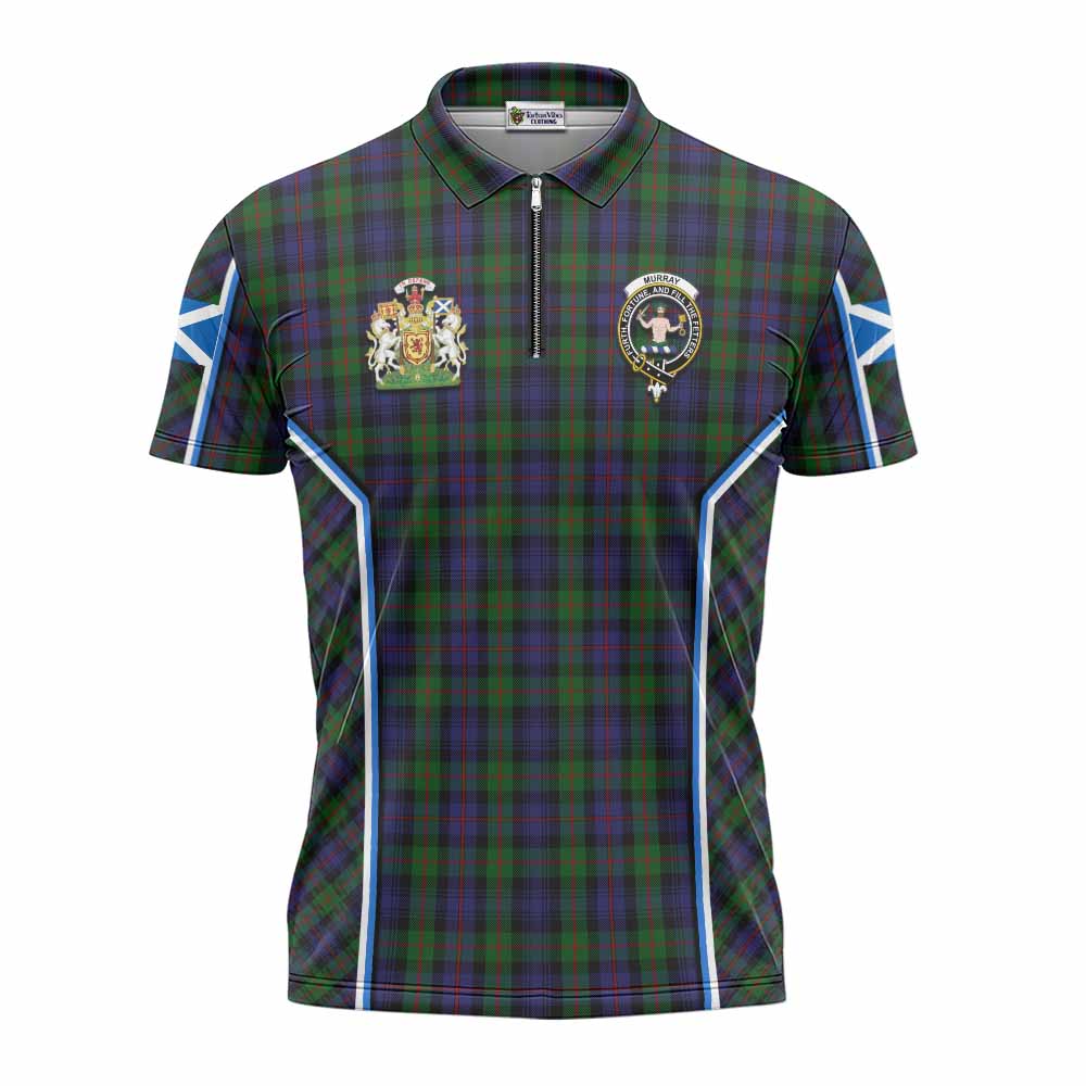 Murray Tartan Crest Zipper Polo Shirt Scotland Coat of Arm Flag Style - Tartan Vibes Clothing