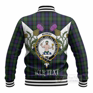 Murray Tartan Family Crest Baseball Jacket Scottish Burns Night Thistle Floral