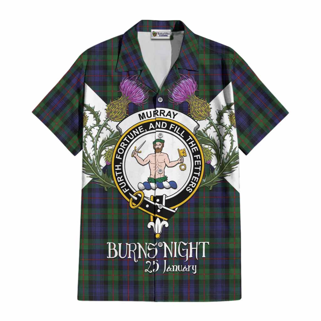 Murray Tartan Family Crest Cotton Hawaiian Shirt Scottish Burns Night Thistle Floral