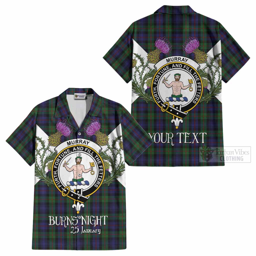 Murray Tartan Family Crest Cotton Hawaiian Shirt Scottish Burns Night Thistle Floral