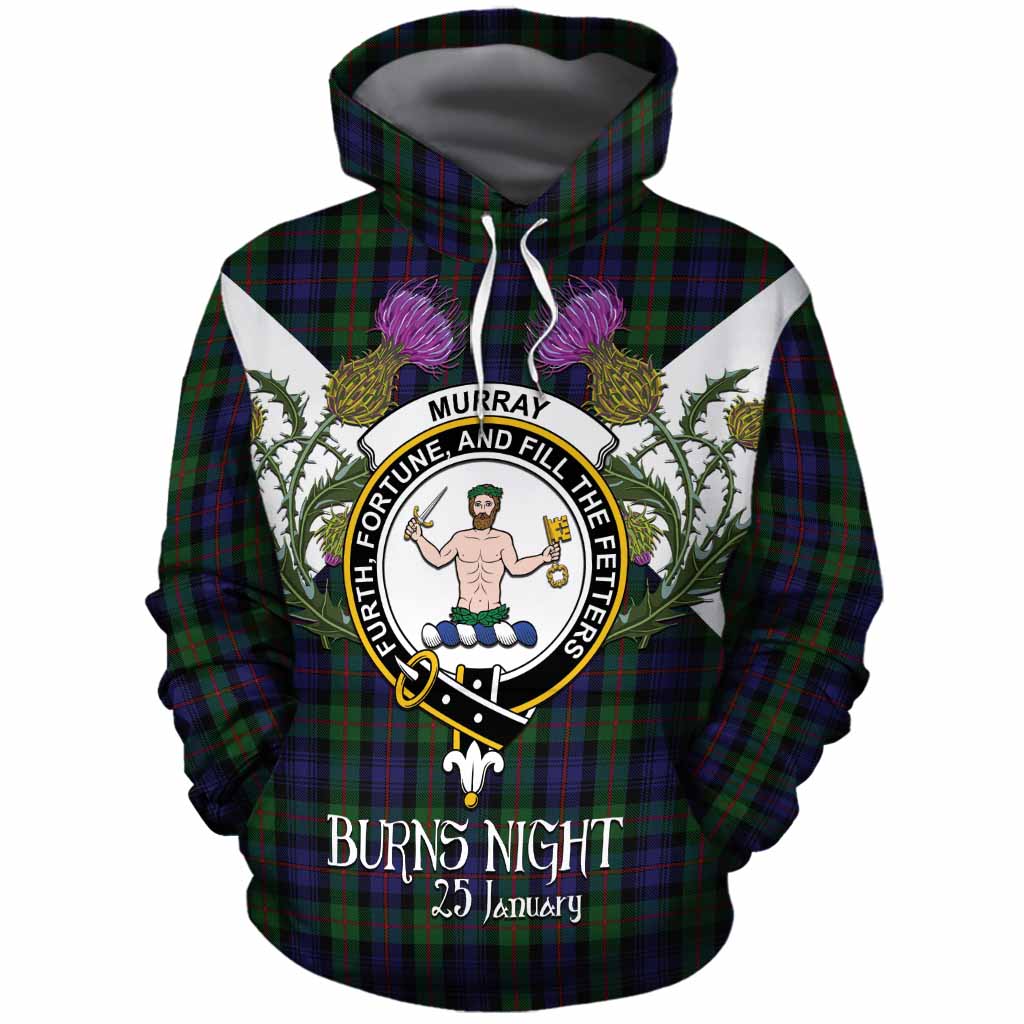 Murray Tartan Family Crest Cotton Hoodie Scottish Burns Night Thistle Floral