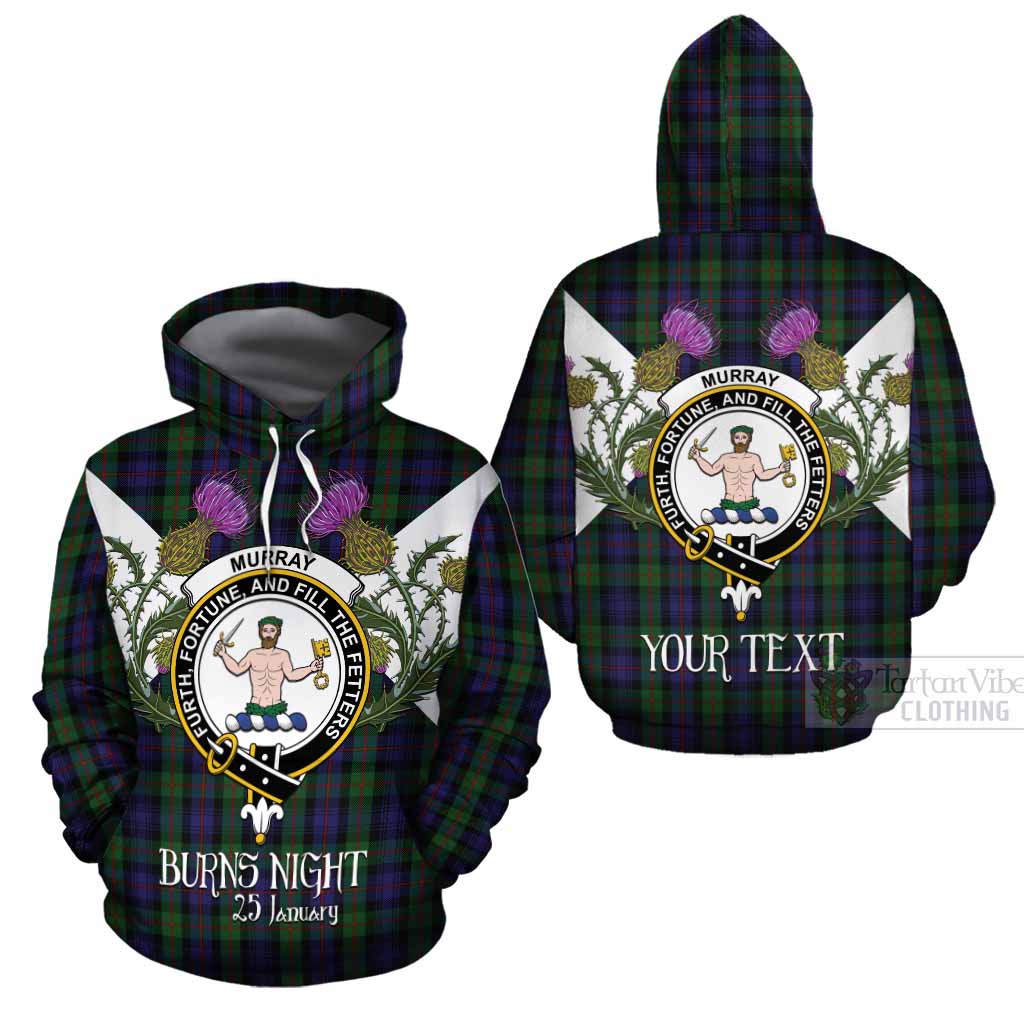 Murray Tartan Family Crest Cotton Hoodie Scottish Burns Night Thistle Floral
