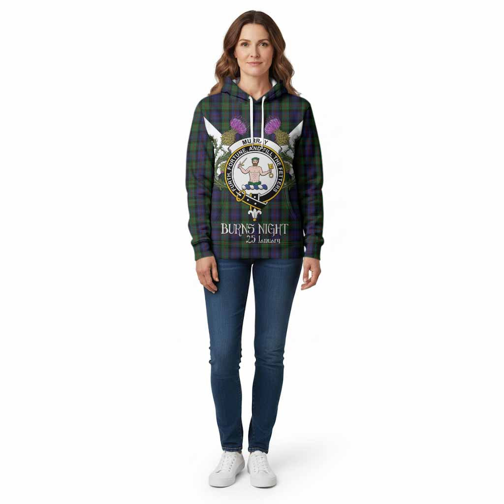 Murray Tartan Family Crest Cotton Hoodie Scottish Burns Night Thistle Floral