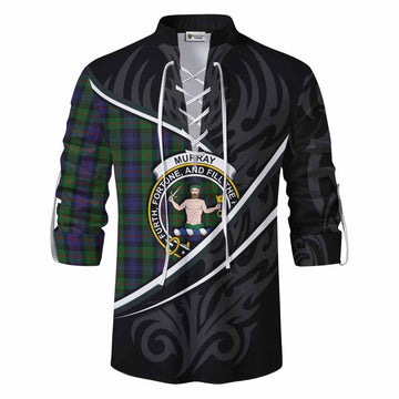 Murray Tartan Family Crest Ghillie Kilt Shirt Celtic Scottish Thistle Floral