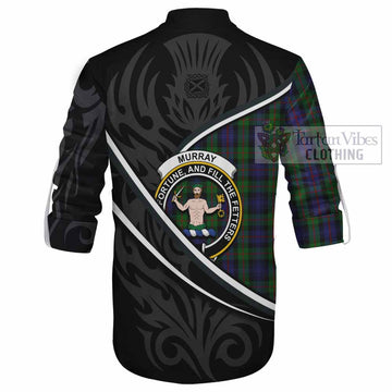 Murray Tartan Family Crest Ghillie Kilt Shirt Celtic Scottish Thistle Floral