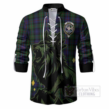 Murray Tartan Family Crest Ghillie Shirt Crowned Lion Roaring