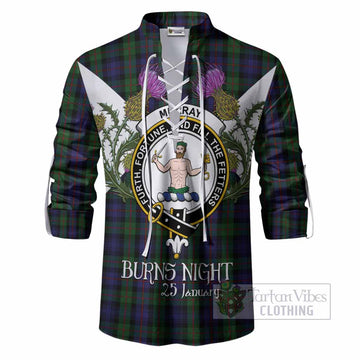 Murray Tartan Family Crest Ghillie Shirt Scottish Burns Night Thistle Floral