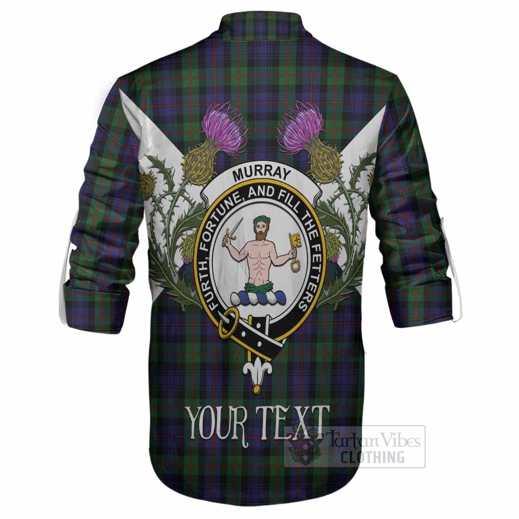 Murray Tartan Family Crest Ghillie Shirt Scottish Burns Night Thistle Floral