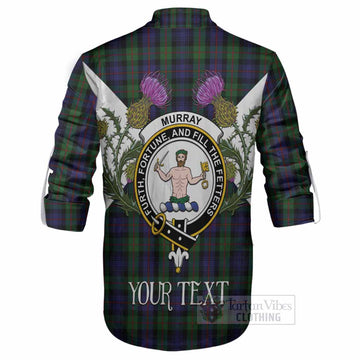 Murray Tartan Family Crest Ghillie Shirt Scottish Burns Night Thistle Floral