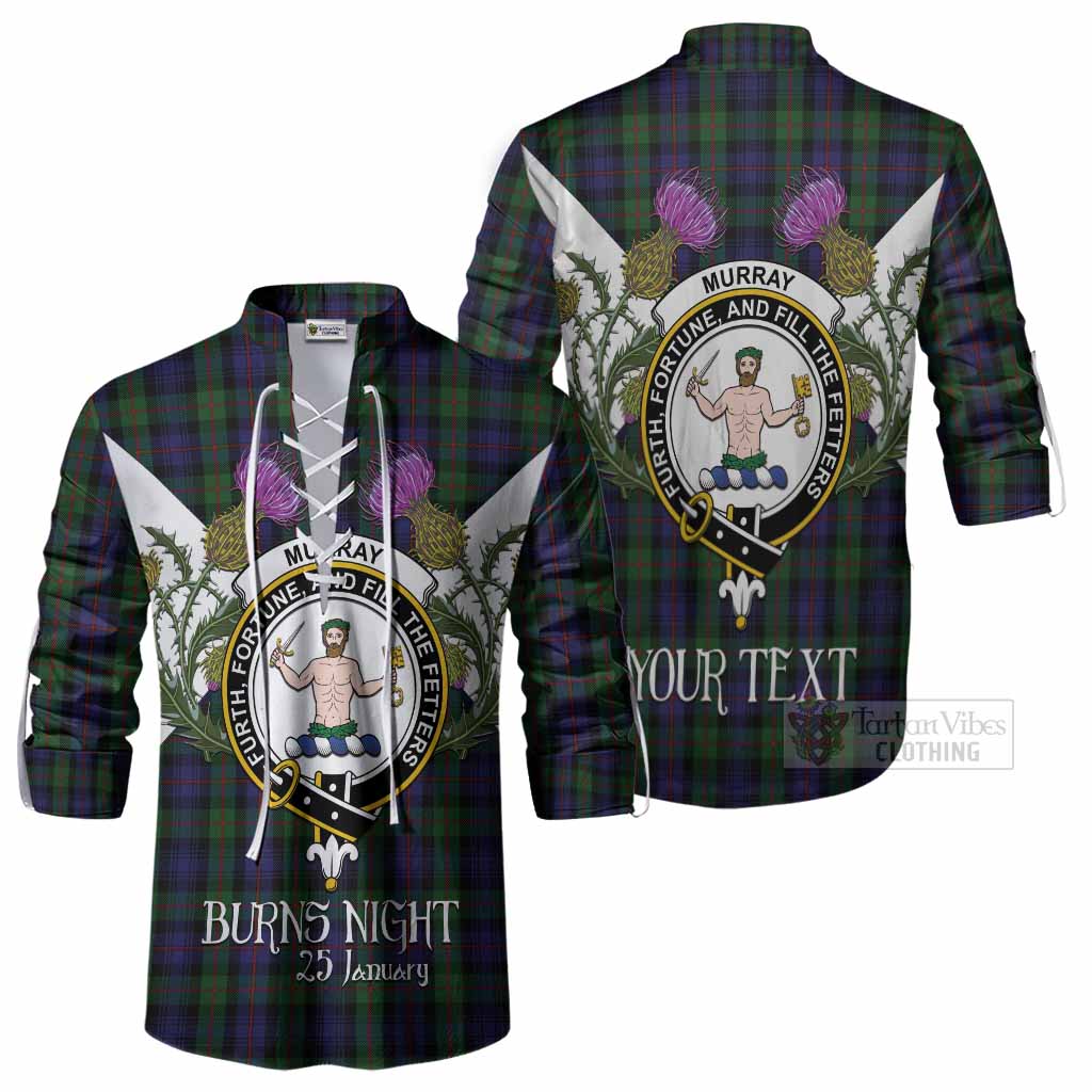 Murray Tartan Family Crest Ghillie Shirt Scottish Burns Night Thistle Floral