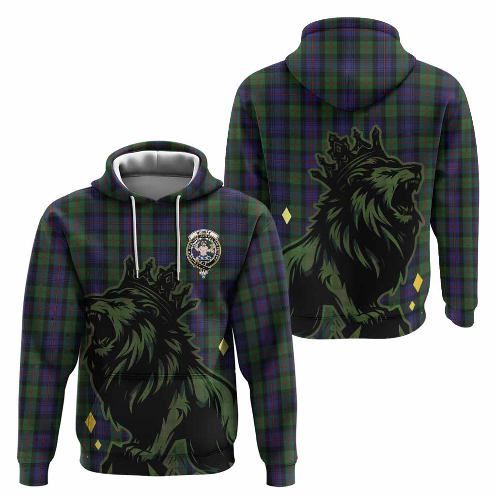 Murray Tartan Family Crest Hoodie Crowned Lion Roaring