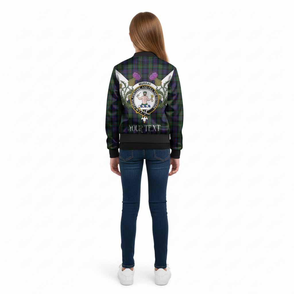 Murray Tartan Family Crest Kid Bomber Jacket Scottish Burns Night Thistle Floral