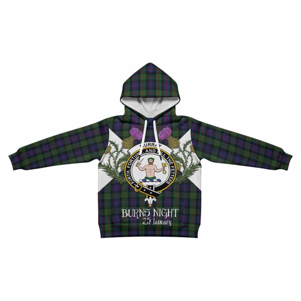 Murray Tartan Family Crest Kid Hoodie Scottish Burns Night Thistle Floral