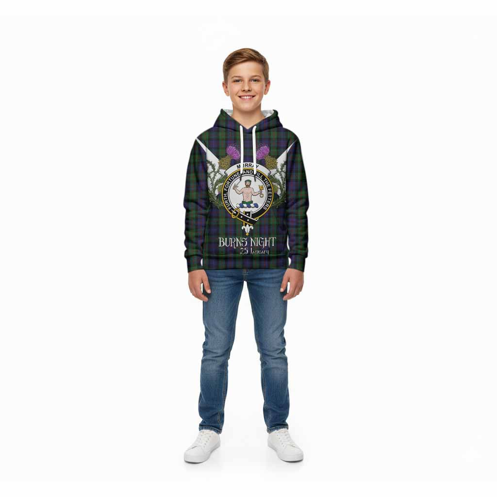 Murray Tartan Family Crest Kid Hoodie Scottish Burns Night Thistle Floral