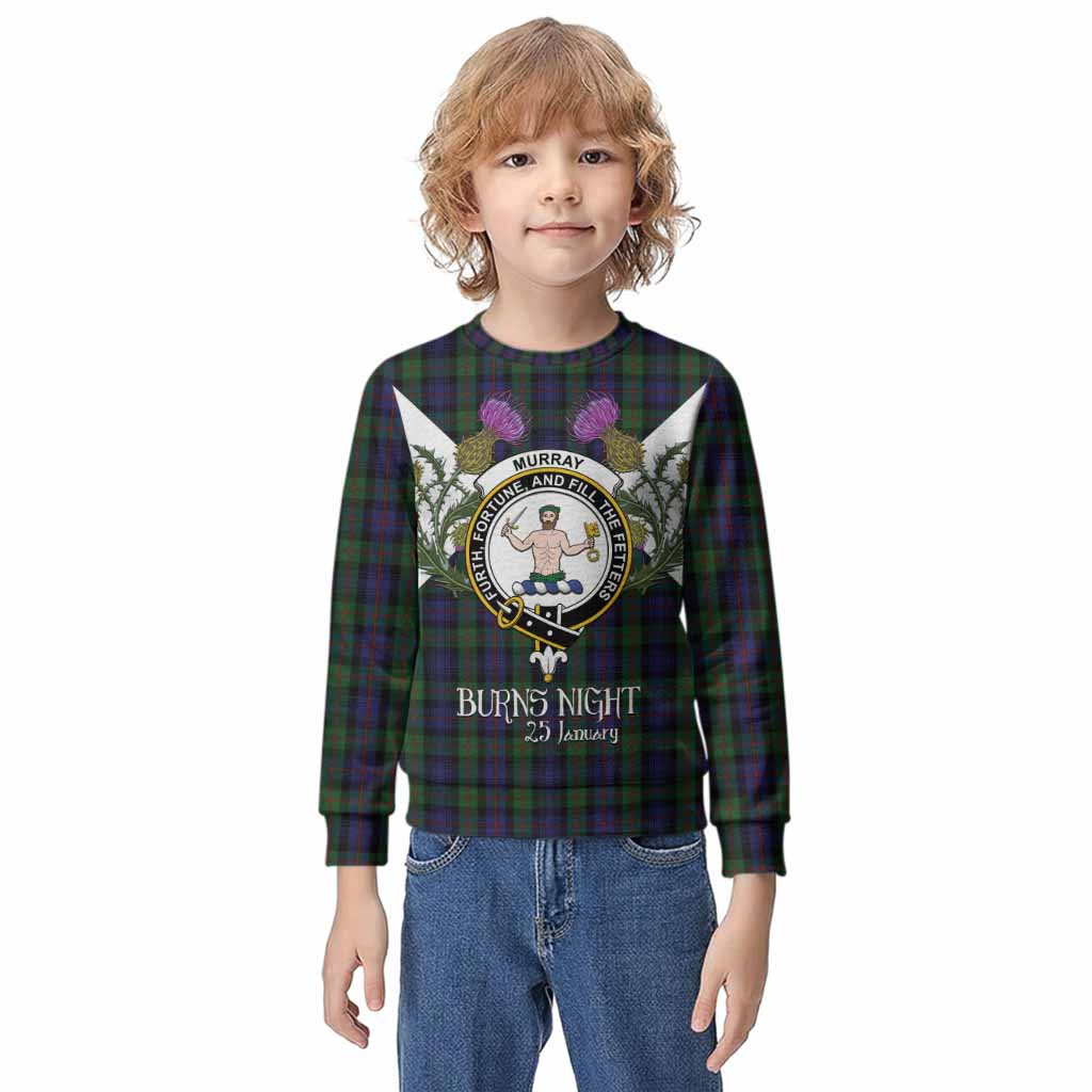 Murray Tartan Family Crest Kid Knitted Sweatshirt Scottish Burns Night Thistle Floral