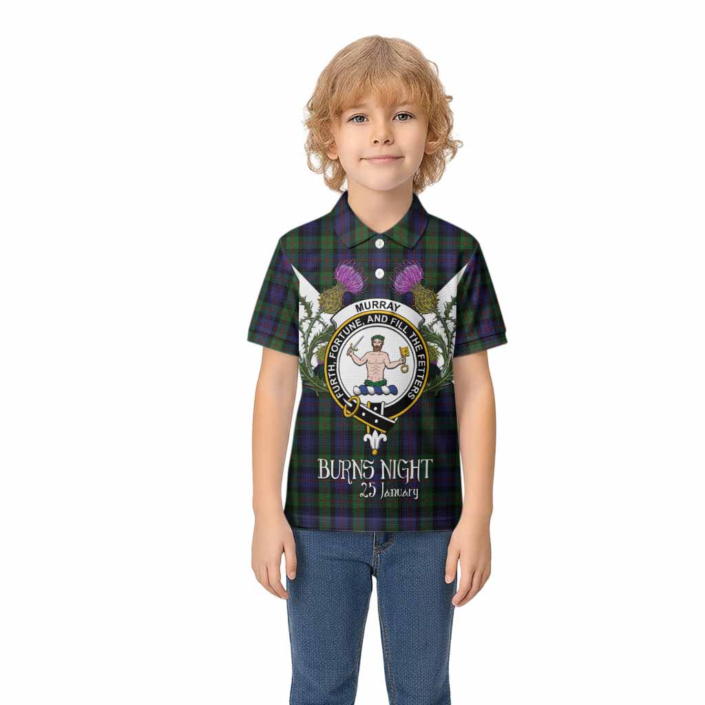 Murray Tartan Family Crest Kid Polo Shirt Scottish Burns Night Thistle Floral