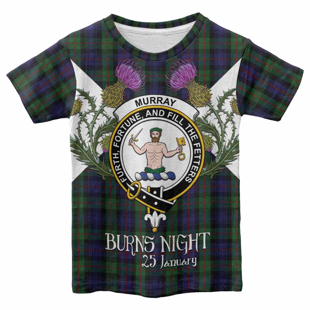 Murray Tartan Family Crest Kid T-shirt Scottish Burns Night Thistle Floral