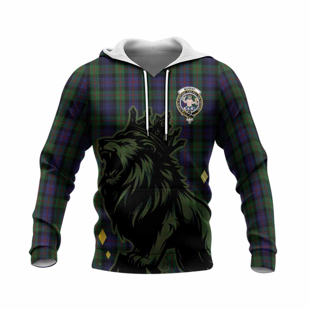 Murray Tartan Family Crest Knitted Hoodie Crowned Lion Roaring