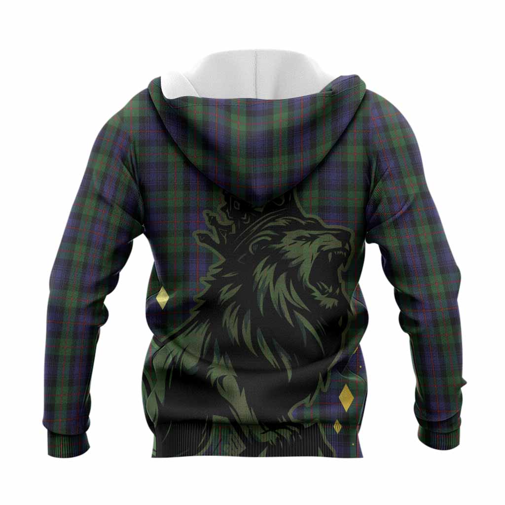 Murray Tartan Family Crest Knitted Hoodie Crowned Lion Roaring