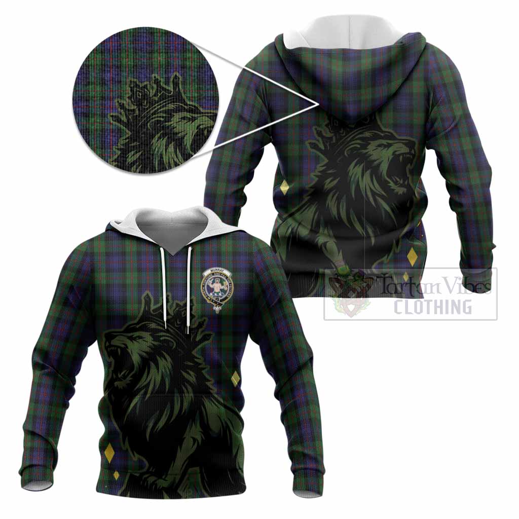 Murray Tartan Family Crest Knitted Hoodie Crowned Lion Roaring