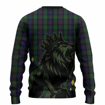 Murray Tartan Family Crest Knitted Sweater Crowned Lion Roaring