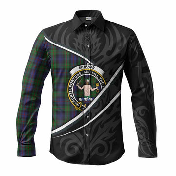 Murray Tartan Family Crest Long Sleeve Button Shirts Celtic Scottish Thistle Floral