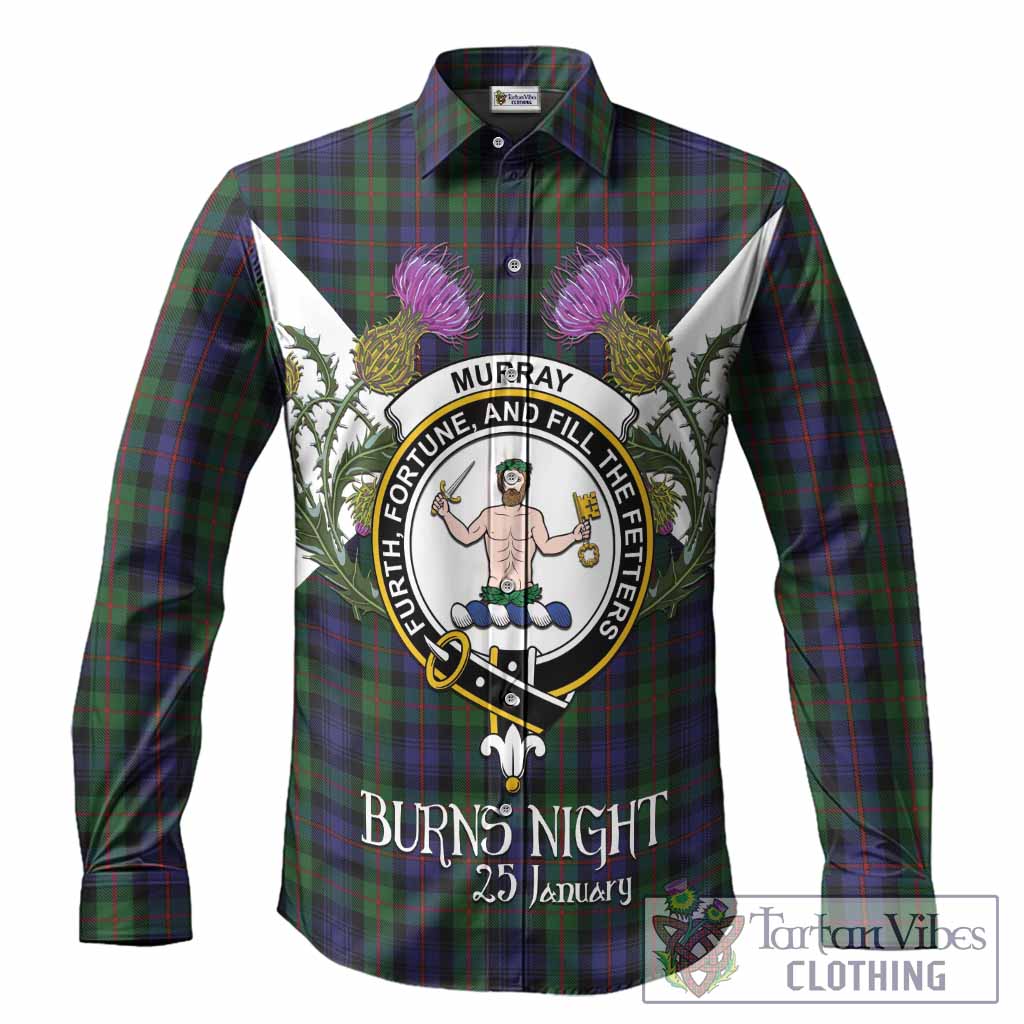 Murray Tartan Family Crest Long Sleeve Button Shirts Scottish Burns Night Thistle Floral