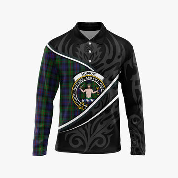 Murray Tartan Family Crest Long Sleeve Polo Shirt Celtic Scottish Thistle Floral