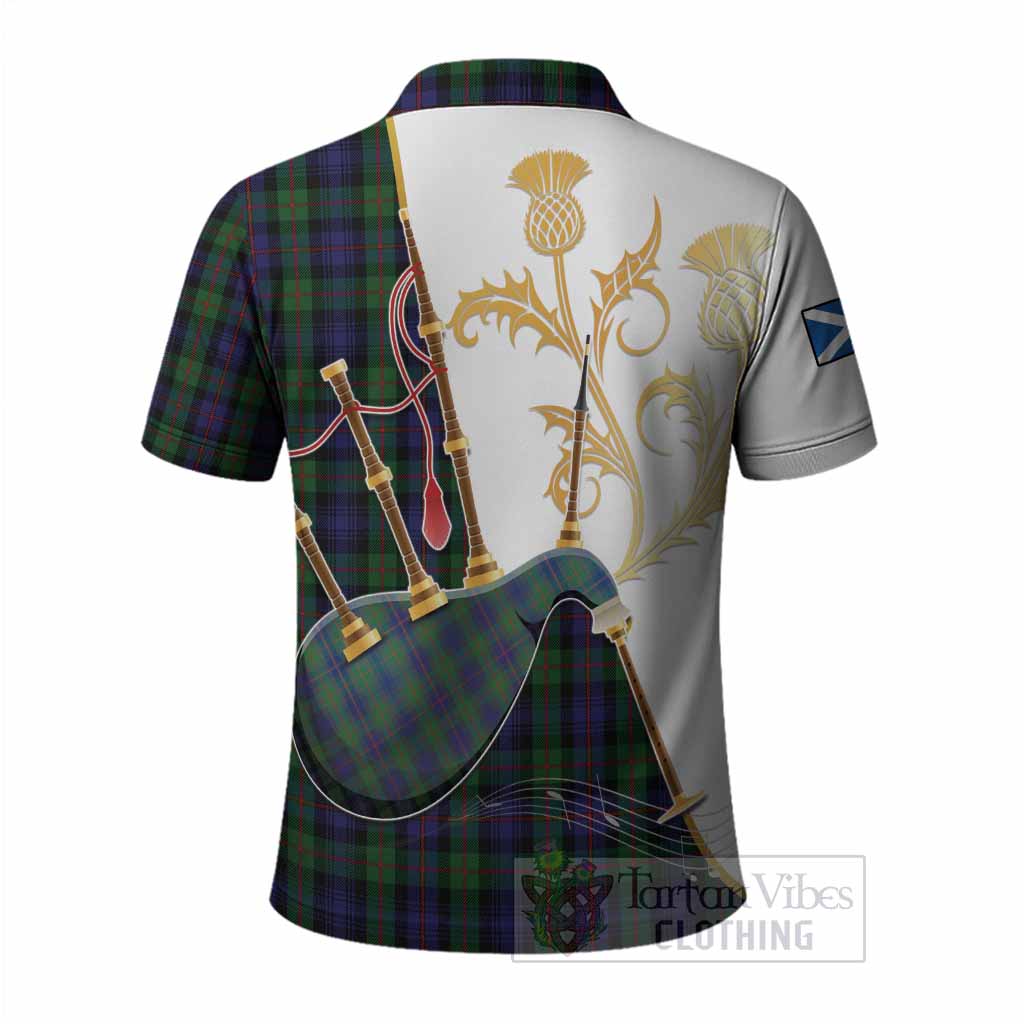 Murray Tartan Family Crest Polo Shirt Bagpipes with Scottish Thistle