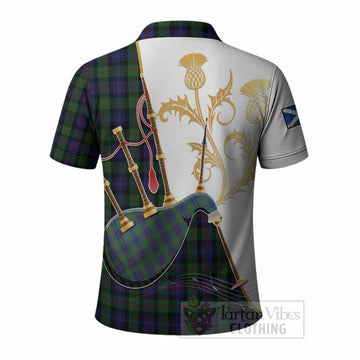 Murray Tartan Family Crest Polo Shirt Bagpipes with Scottish Thistle