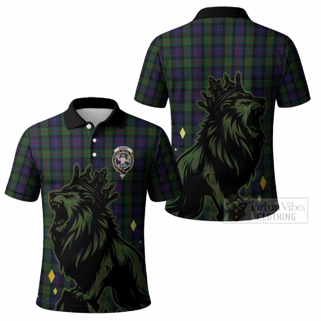Murray Tartan Family Crest Polo Shirt Crowned Lion Roaring