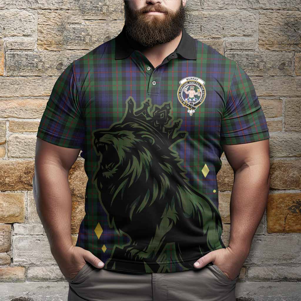 Murray Tartan Family Crest Polo Shirt Crowned Lion Roaring