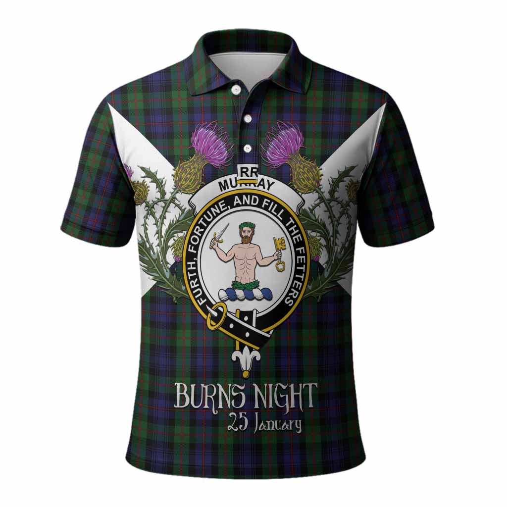 Murray Tartan Family Crest Polo Shirt Scottish Burns Night Thistle Floral