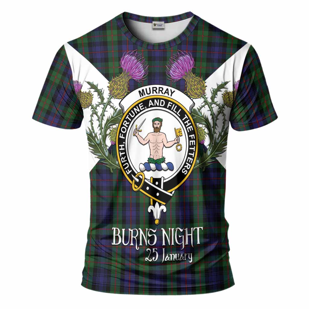 Murray Tartan Family Crest T-Shirt Scottish Burns Night Thistle Floral