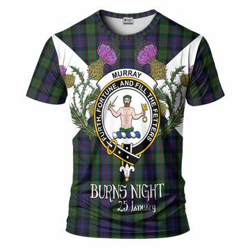 Murray Tartan Family Crest T-Shirt Scottish Burns Night Thistle Floral