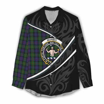 Murray Tartan Family Crest Women Casual Shirt Celtic Scottish Thistle Floral