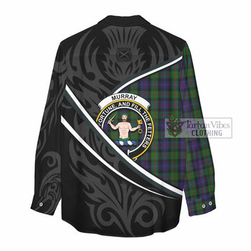 Murray Tartan Family Crest Women Casual Shirt Celtic Scottish Thistle Floral