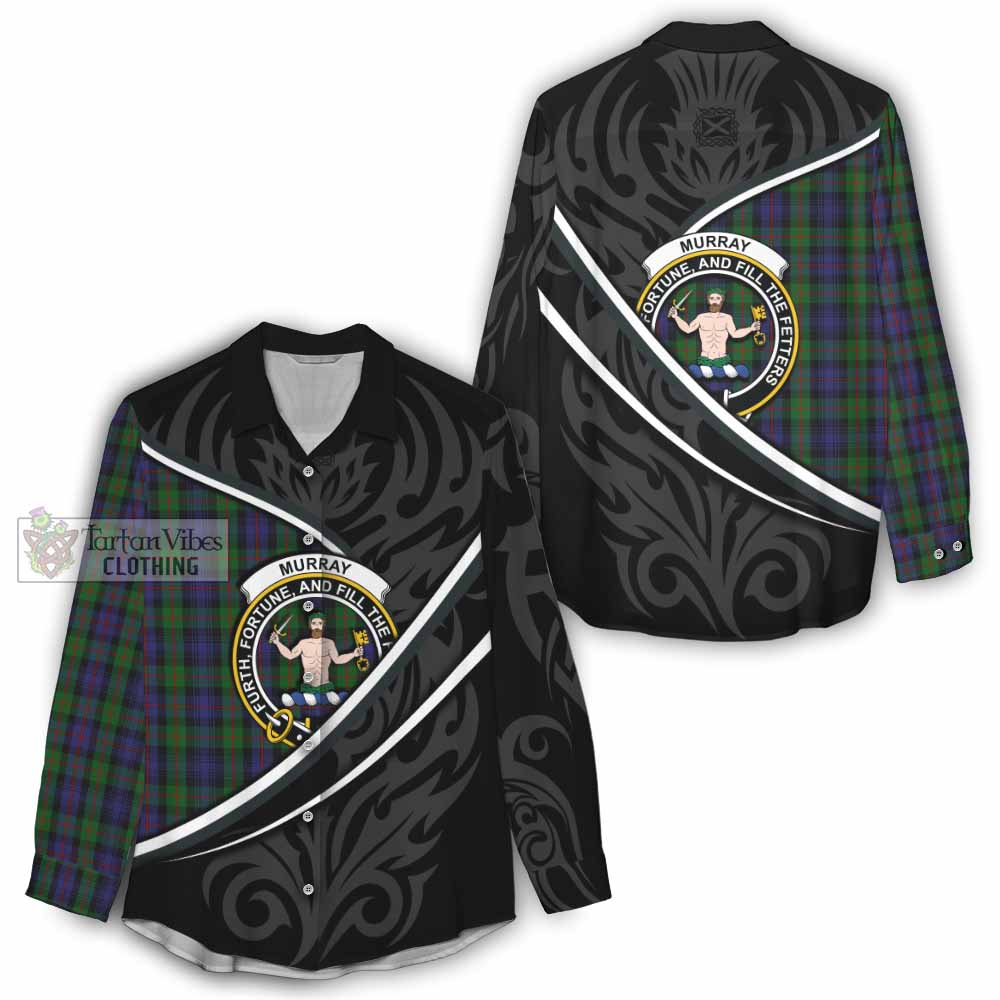 Murray Tartan Family Crest Women Casual Shirt Celtic Scottish Thistle Floral - Tartan Vibes Clothing
