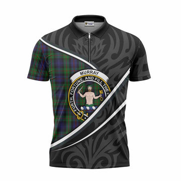 Murray Tartan Family Crest Zipper Polo Shirt Celtic Scottish Thistle Floral