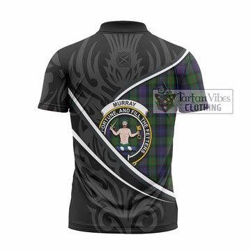 Murray Tartan Family Crest Zipper Polo Shirt Celtic Scottish Thistle Floral