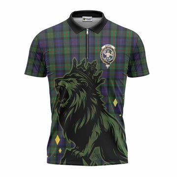 Murray Tartan Family Crest Zipper Polo Shirt Crowned Lion Roaring