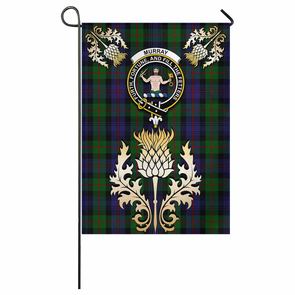 Murray Tartan Garden Flag with Golden Regal Scottish Thistle Emblem - Tartan Vibes Clothing