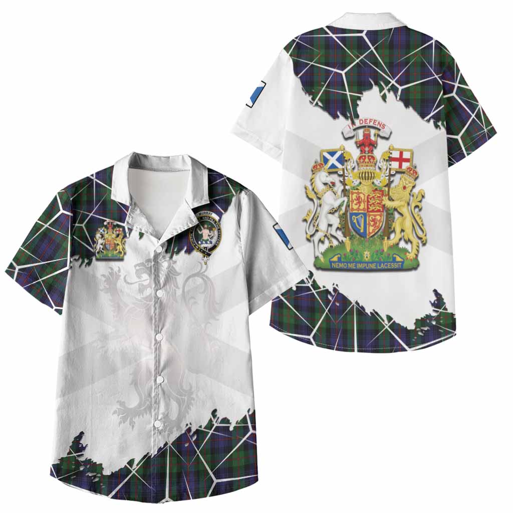 Murray Tartan Kid Hawaiian Shirt with Family Crest and Lion Rampant Grunge Style