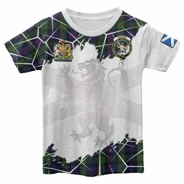 Murray Tartan Kid T-shirt with Family Crest and Lion Rampant Grunge Style