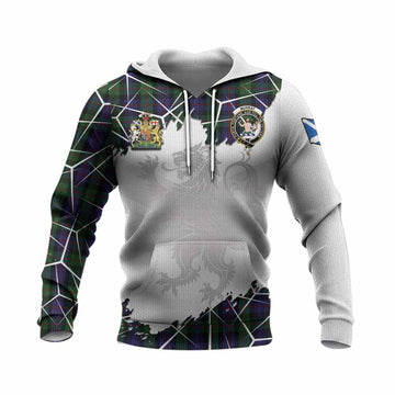Murray Tartan Knitted Hoodie with Family Crest and Lion Rampant Grunge Style