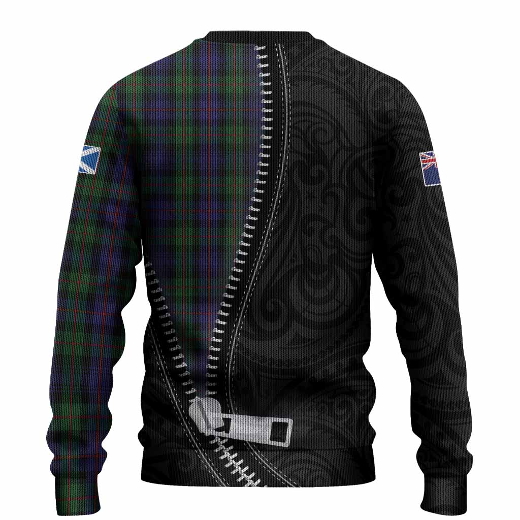 Murray Tartan Knitted Sweater New Zealand Pattern Unique Zipper Stylized