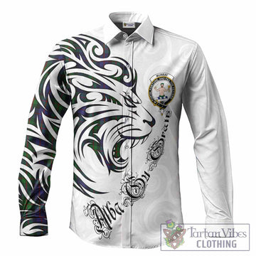 Murray Tartan Lion Roar Long Sleeve Button Shirts Alba Gu Brath with Celtic Motifs